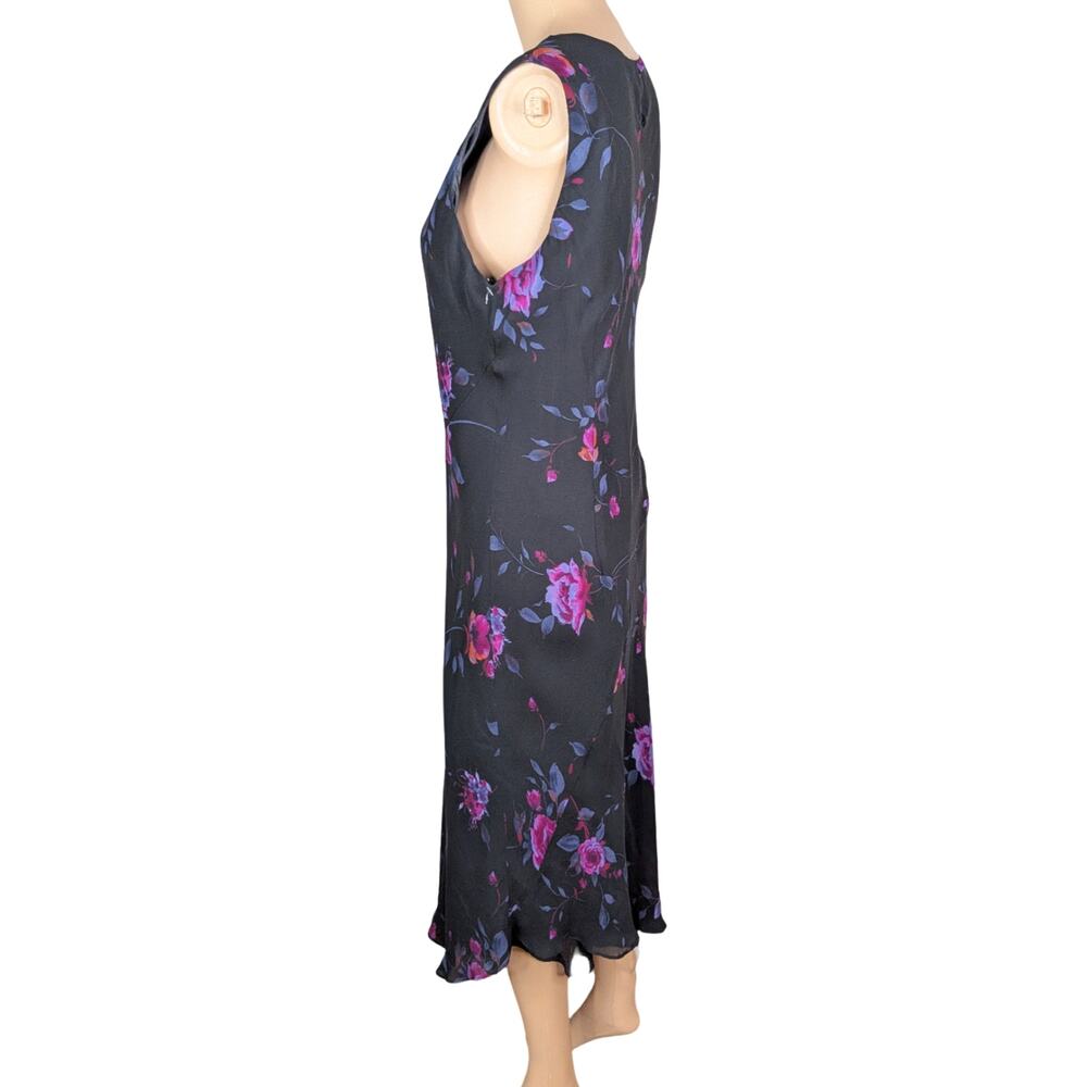 Vtg Y2K Jones New York Silk Chiffon Floral Asymmetric Midi Dress 12 Whimsigoth - Picture 5 of 9